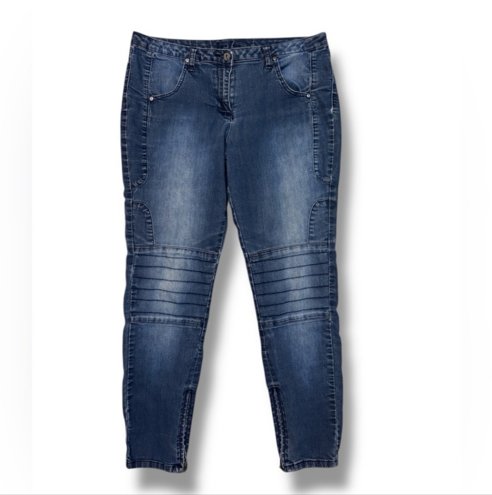 BISOU BISOU Mid Rise Skinny Ankle Zip Moto Jeans